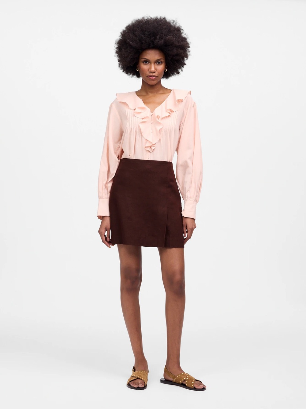 Madewell Pleated Linen Mini Skirt Chocolate Raisin Brown Clean Girl Minimalist - Picture 2 of 8